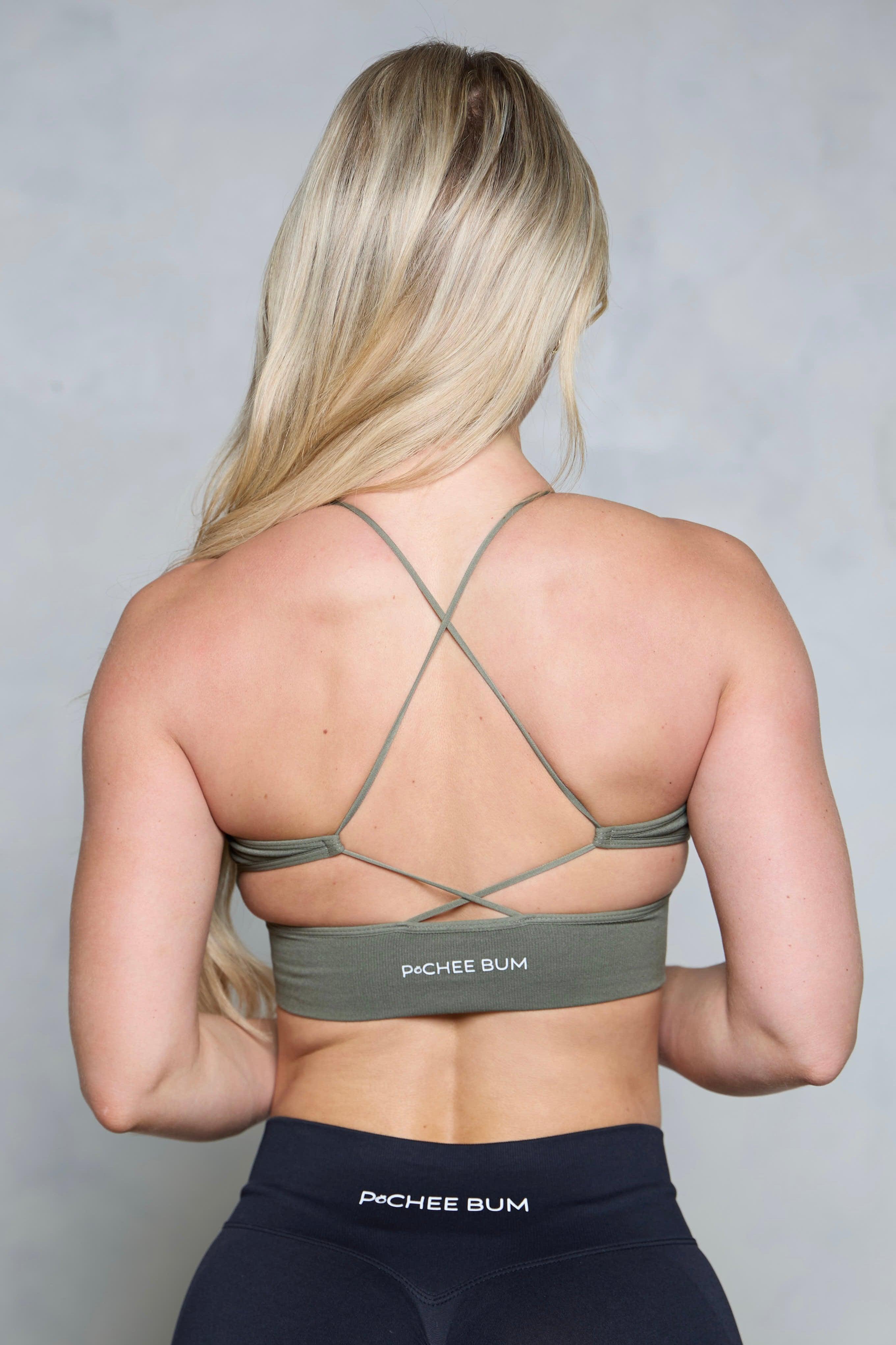 Olive High Neck Open Back Crop Top - Pcheebum