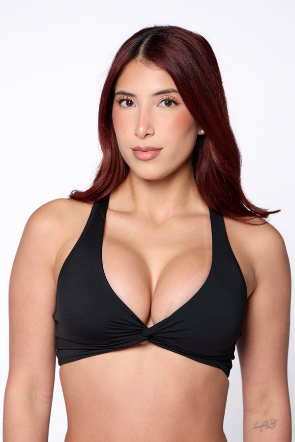 Black Twist Sports Bra — twist front, high-impact support, adjustable back | Pcheebum
