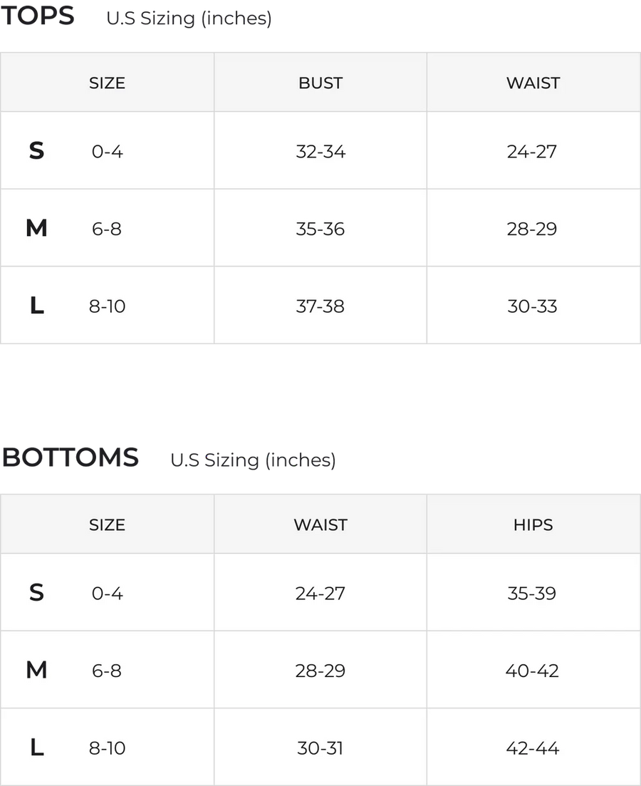 Size guide for Black V-Back Shaping Scrunch Butt Leggings