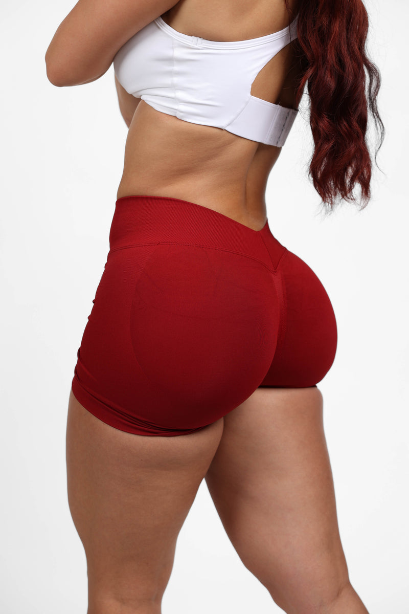 Soft Cherry Red V-Back Shaping Scrunch Butt Shorts