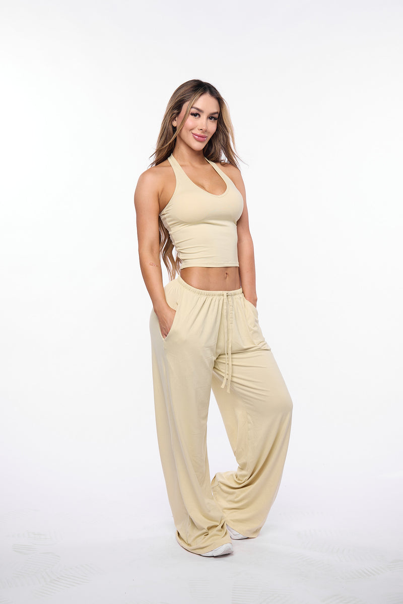 Butter Yellow Halter Lounge Pant Set