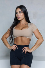 Nude Wavy Hem Crop Top