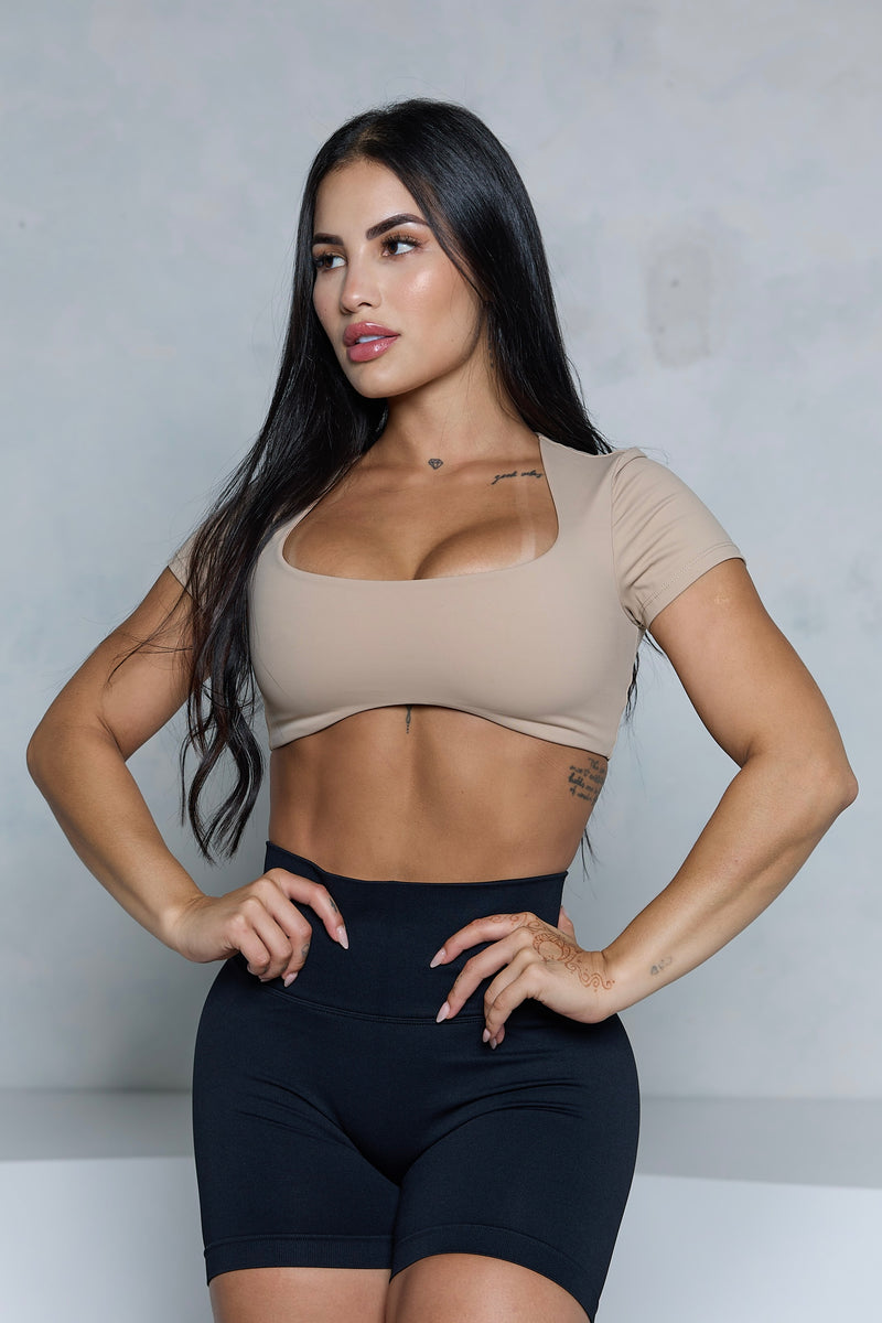 Nude Wavy Hem Crop Top