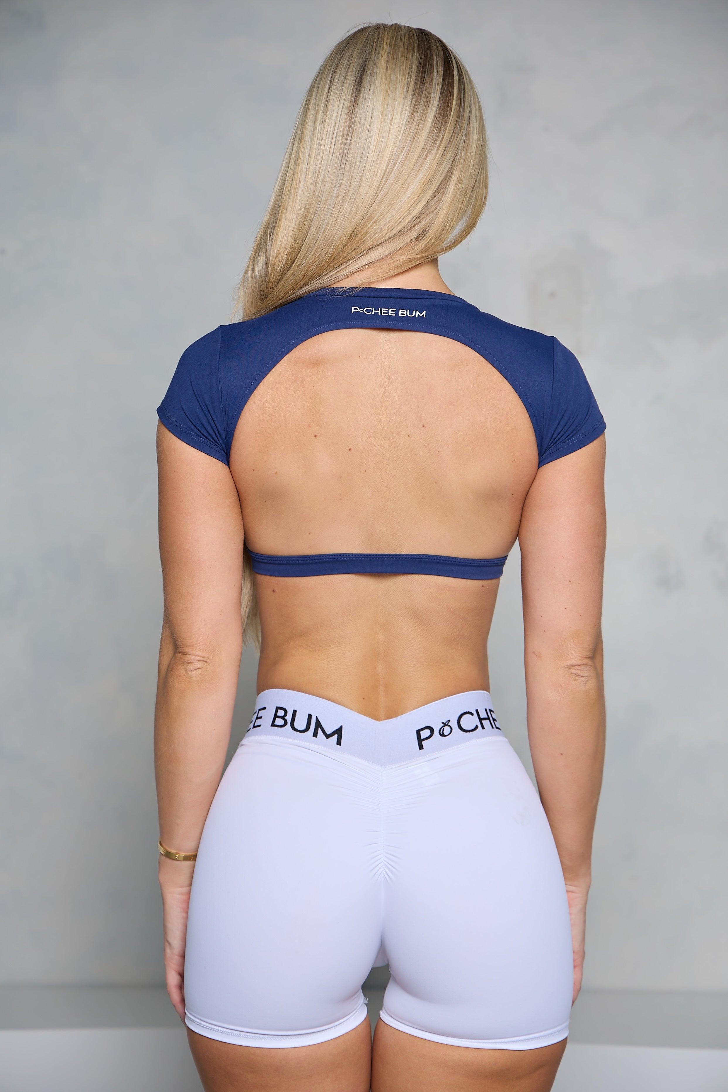 Navy Open Back Crop Top - Pcheebum