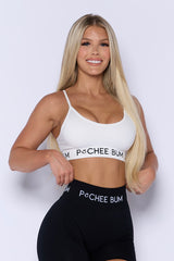 Pchee White and Black Seamless Sports Bra