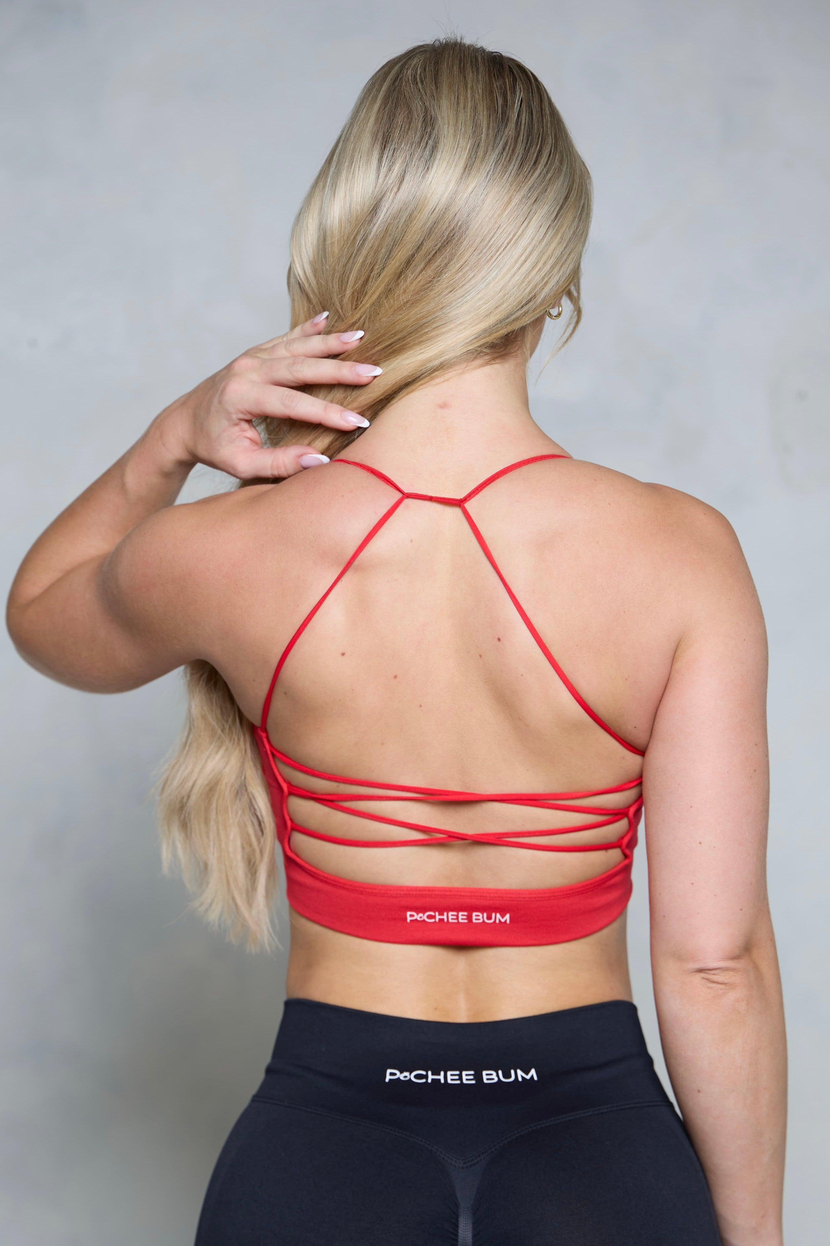Red Seamless Strappy Sports Bra - Pcheebum