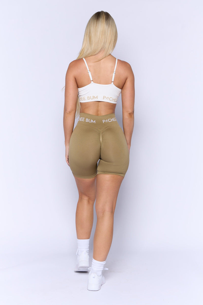 Pchee Khaki Soft Waistband Scrunch Butt Biker Shorts