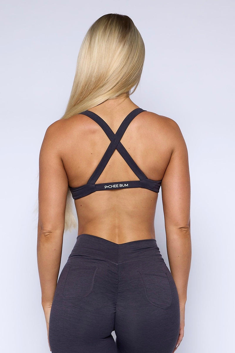 Pchee Eggplant Cross Back Sports Bra