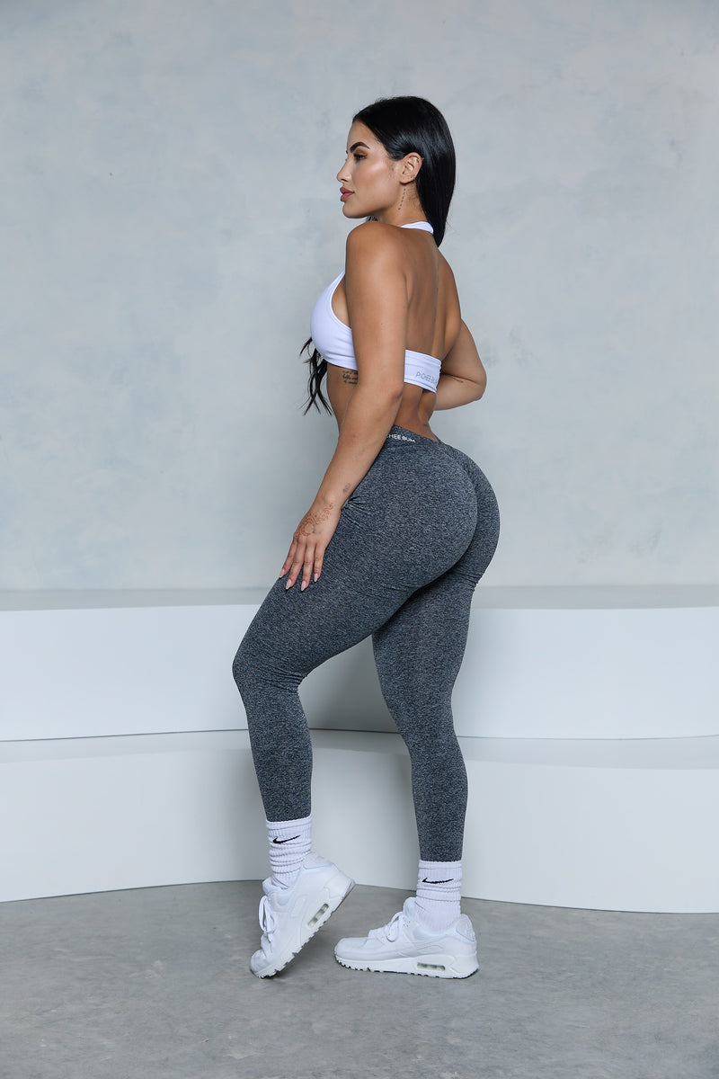 Pchee Heather Dark Grey Low V-Back Scrunch Butt Leggings