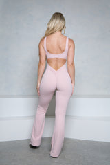 Viral Dusty Pink Flare V-Back Scrunch Butt Jumpsuit