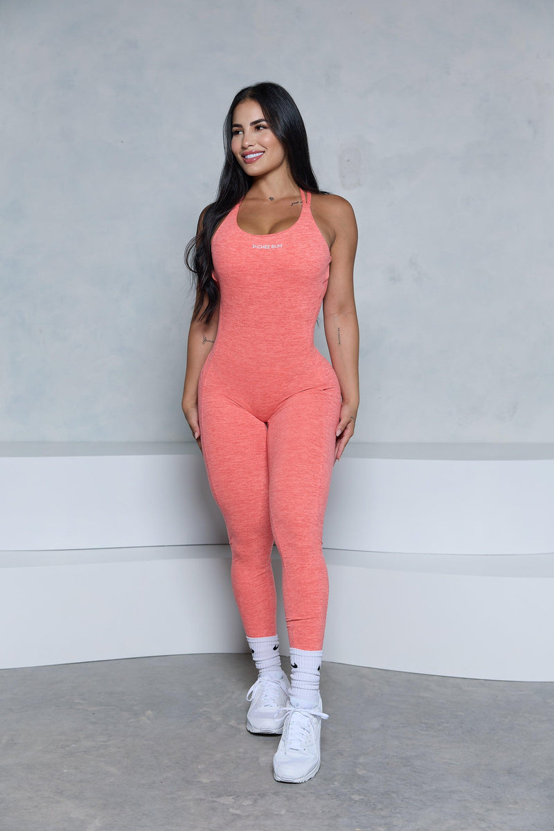 Heather Coral Snatching Scrunch Butt Jumpsuit