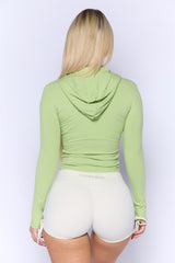 Light Green Ribbed Zipper Hoodie