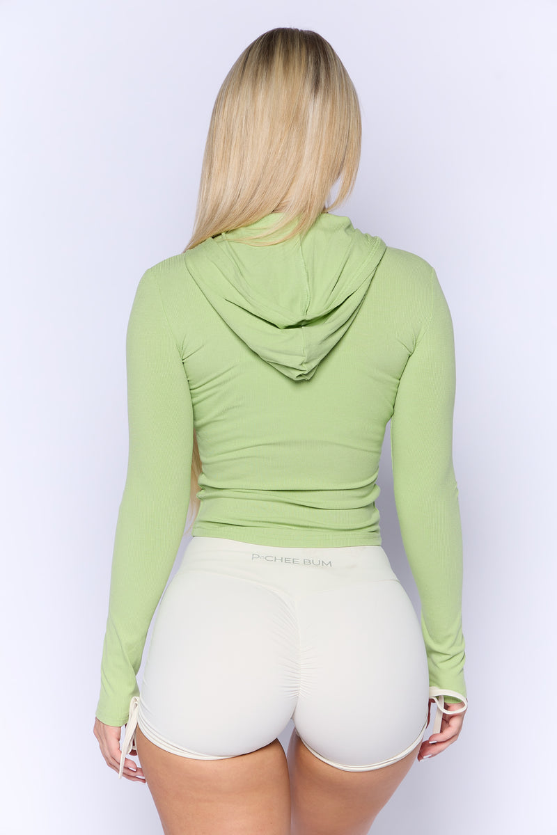 Light Green Ribbed Zipper Hoodie