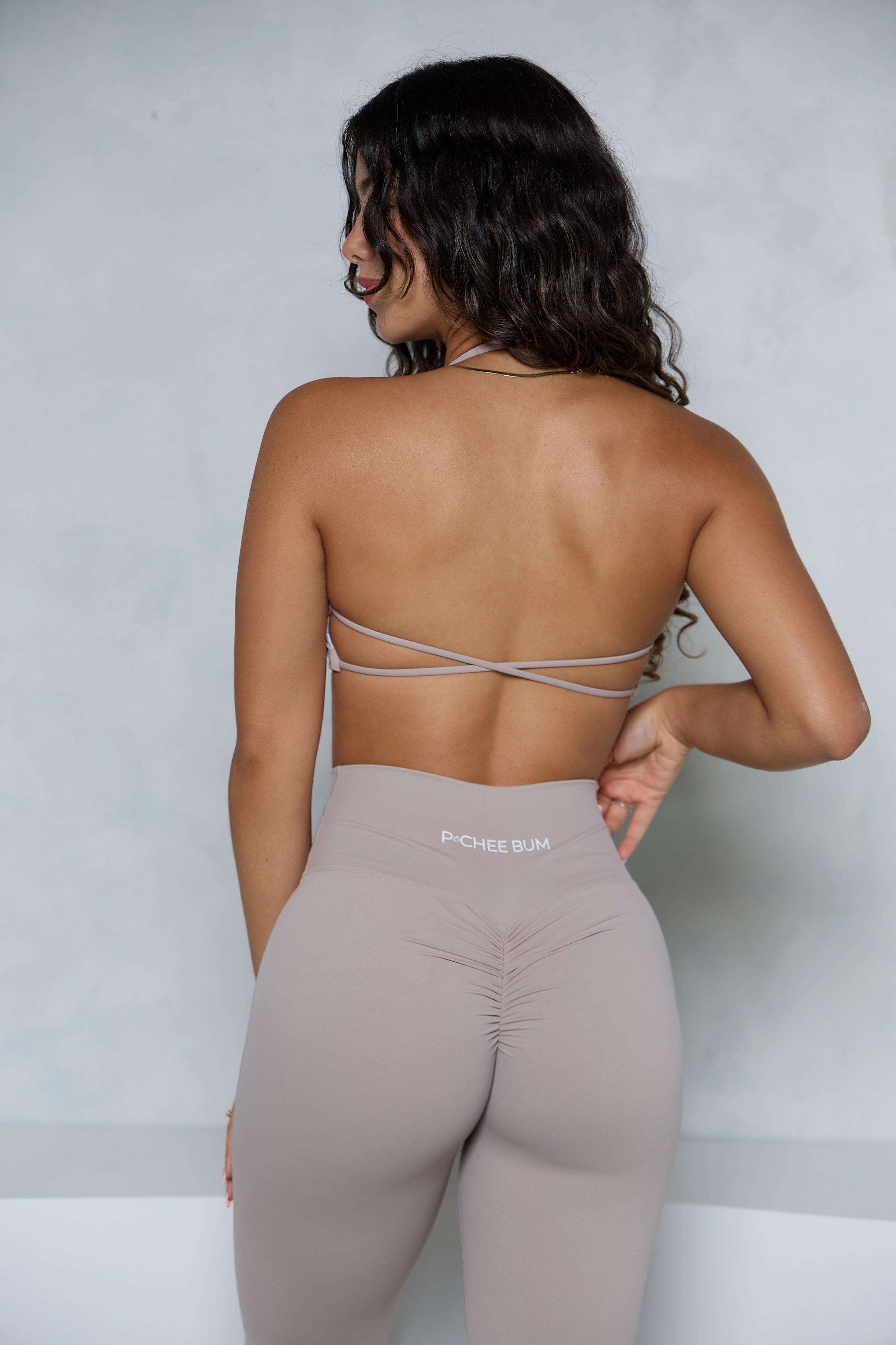Stone Backless Twist Halter Sports Bra - Pcheebum