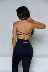 Black Backless Twist Halter Sports Bra