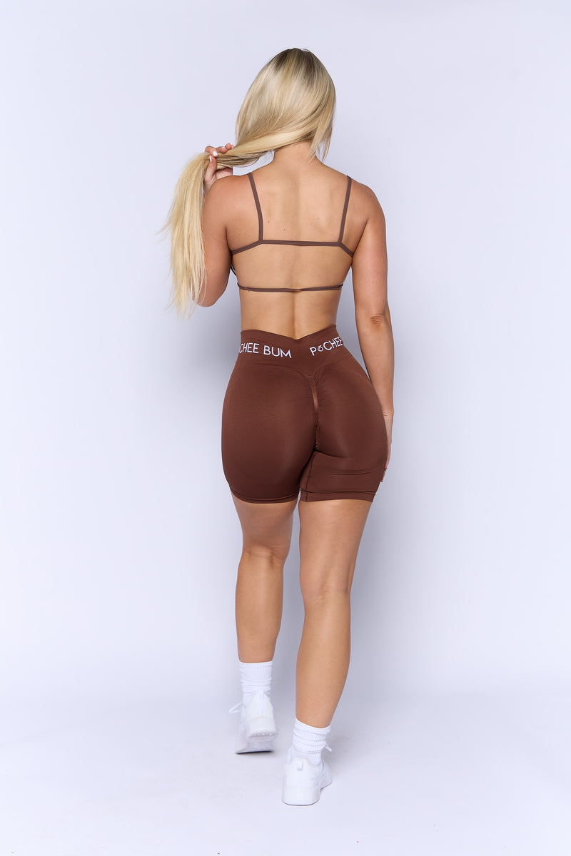 Pchee Brown Soft Waistband Scrunch Butt Biker Shorts