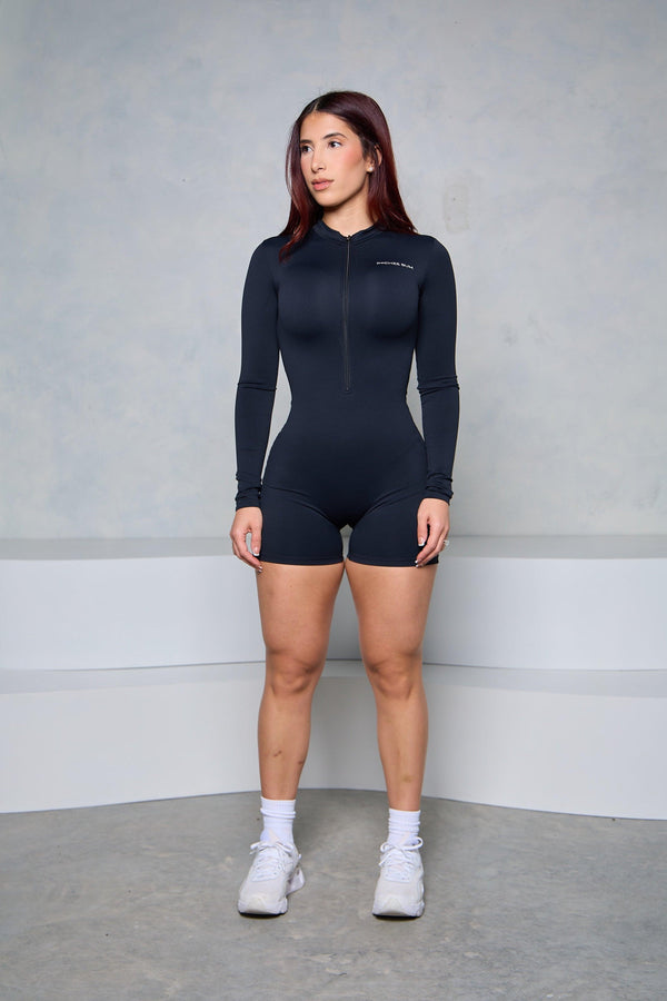 Black Long Sleeve Zipper Romper