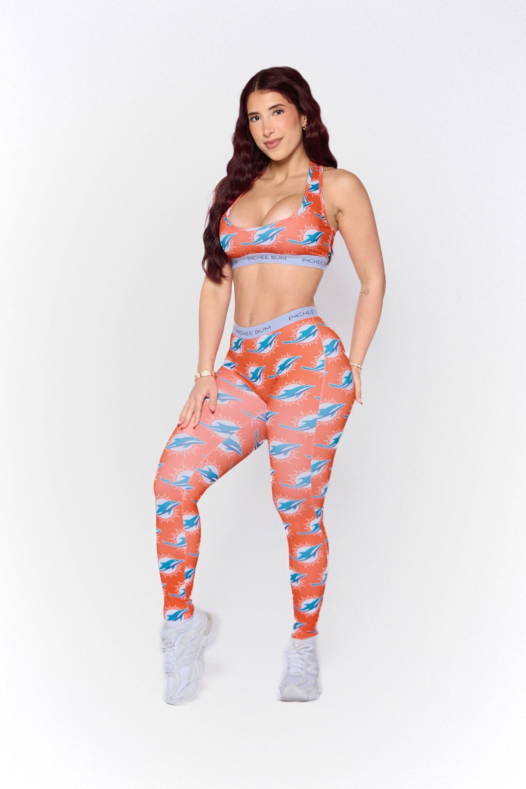 Pchee Orange Dolphins Scrunch Butt Legging Set