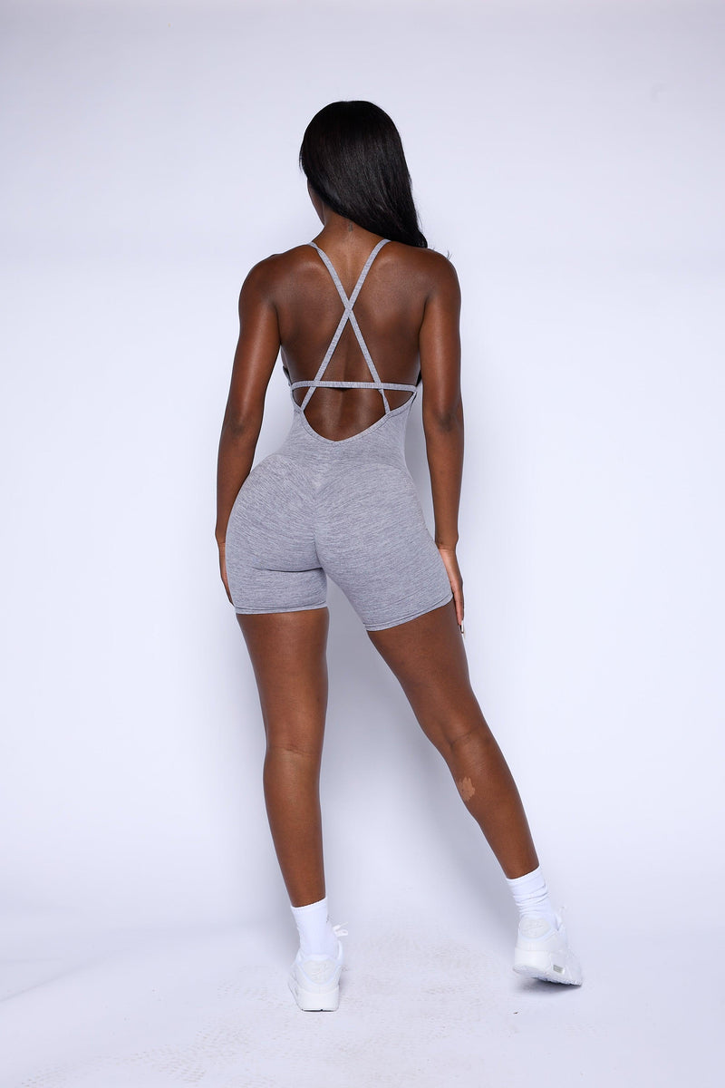 Pchee Bluish Grey Heather Form Fitting Scrunch Butt Romper