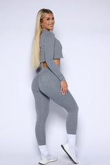 Pchee Light Grey V-Waist Pocket Scrunch Butt Leggings