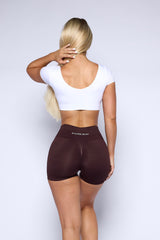 Brown Solid V-Waist Scrunch Butt Shorts
