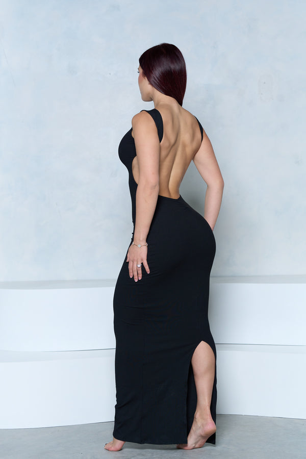 Pchee Black Backless Maxi Dress