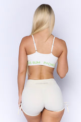 Pchee White and Green Seamless Sports Bra