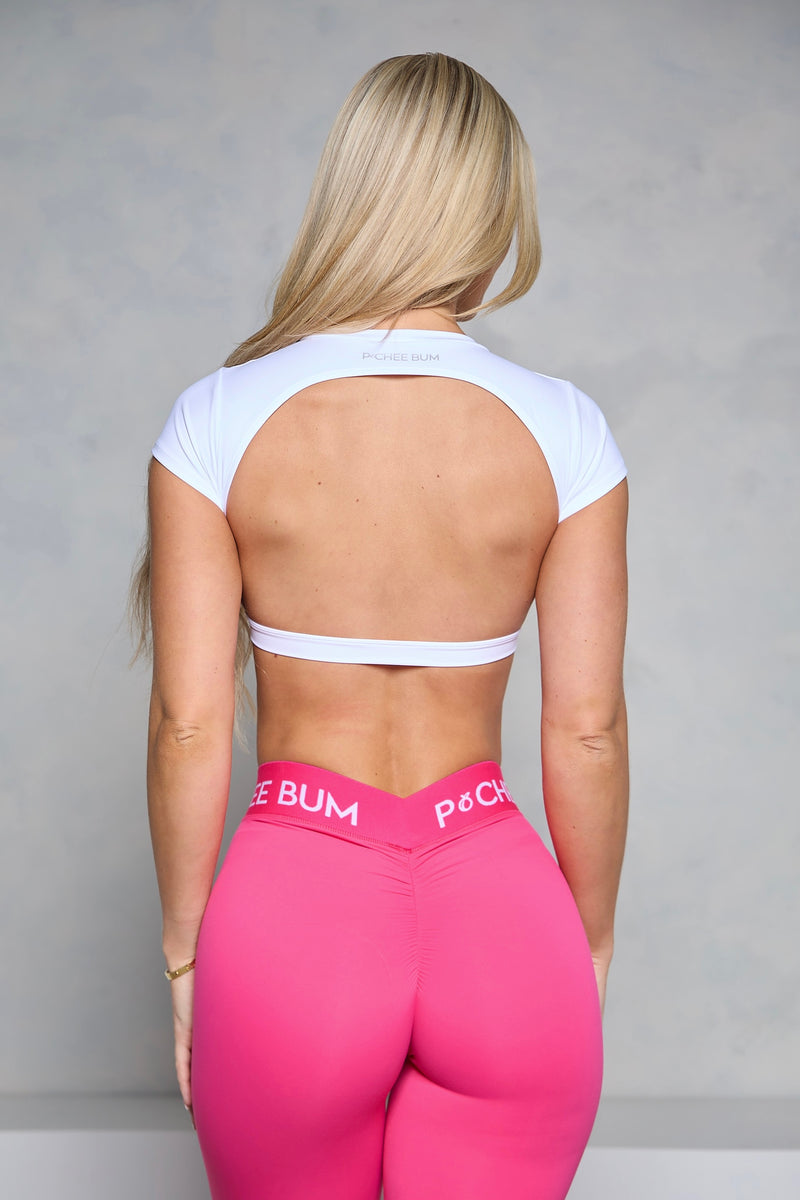 White Open Back Crop Top