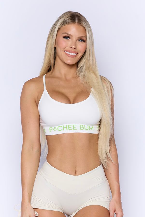 Pchee White and Green Seamless Sports Bra