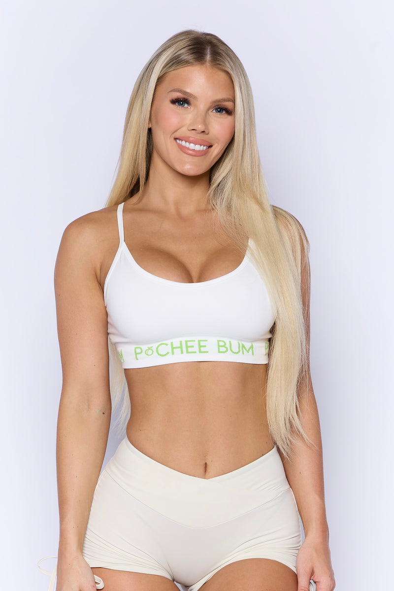 Pchee White and Green Seamless Sports Bra