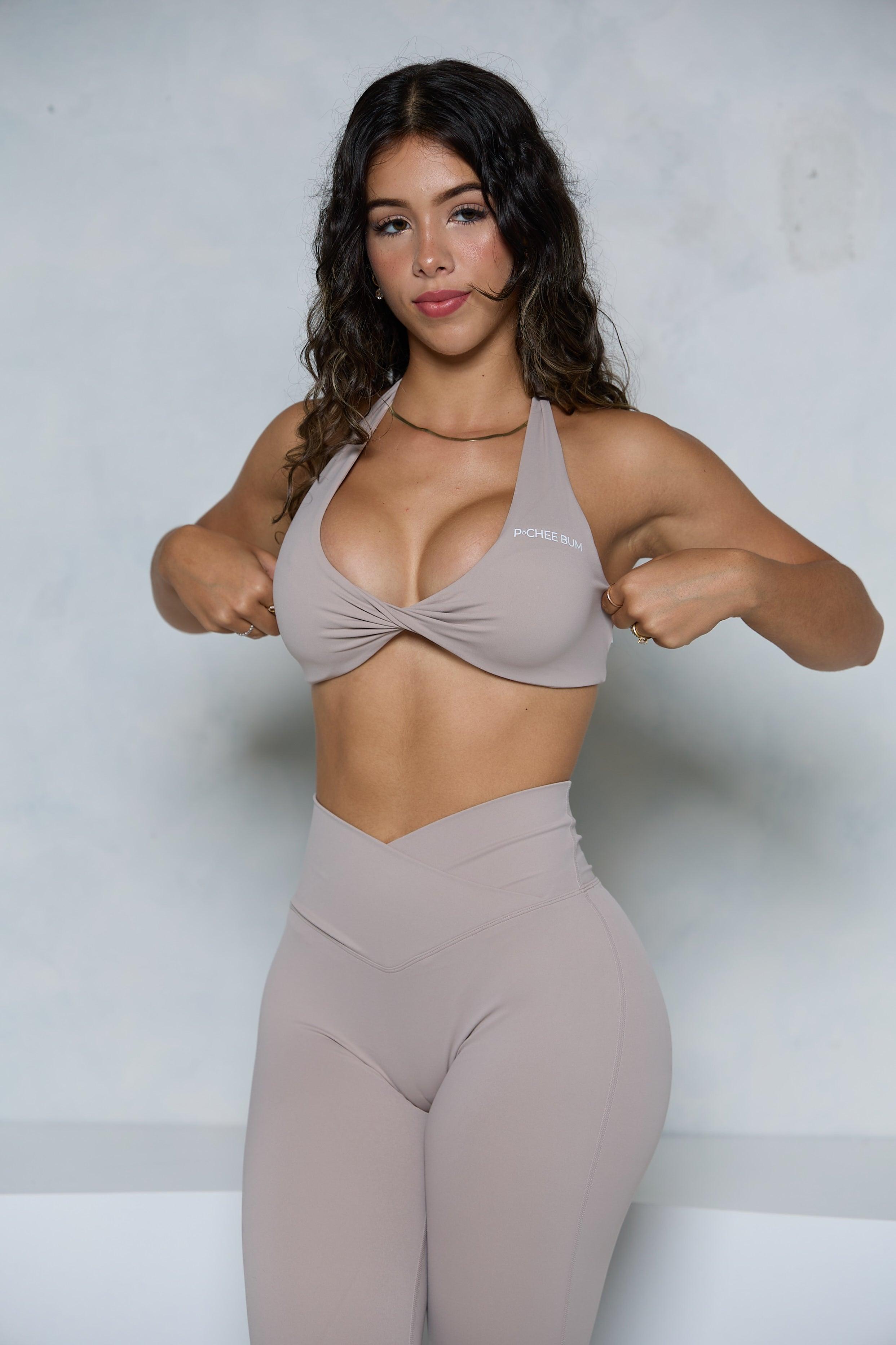 Stone Backless Twist Halter Sports Bra - Pcheebum