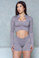 Pchee Cropped Grey Violet Zipper Jacket - Pcheebum