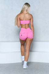 Barbie Pink V-Waist Button Pocket Scrunch Butt Shorts