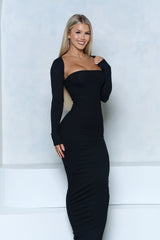 Pchee Black Tube Maxi Dress with Pull Over Sleeves