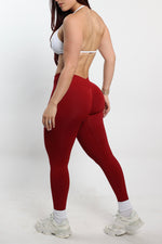 Cherry Red V-Back Shaping Scrunch Butt Leggings