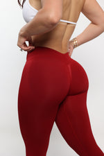 Cherry Red V-Back Shaping Scrunch Butt Leggings — view 2