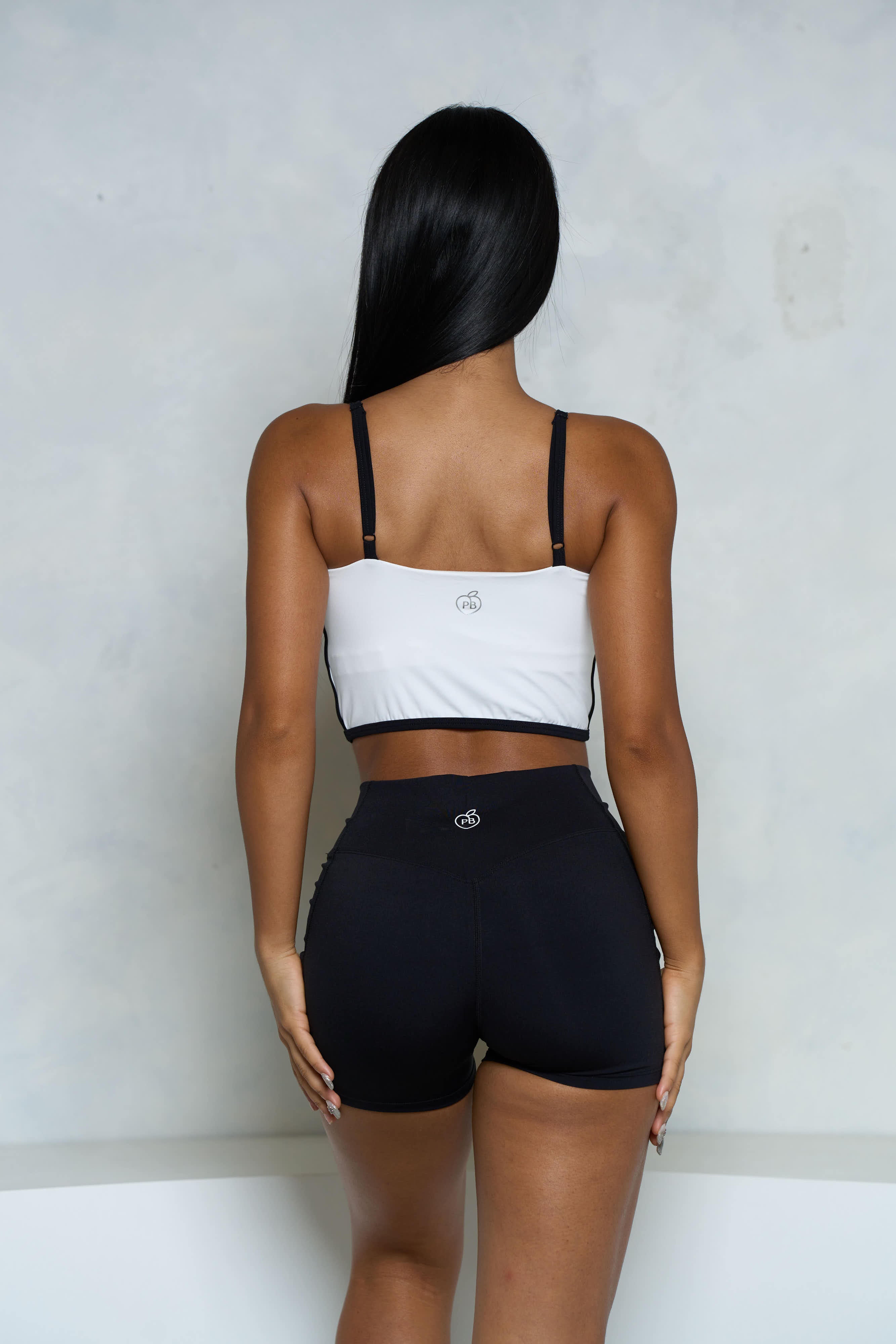 White and Black Wavy Hem Crop Tank