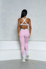 Pchee Light Pink and White V-Waist Scrunch Butt Leggings