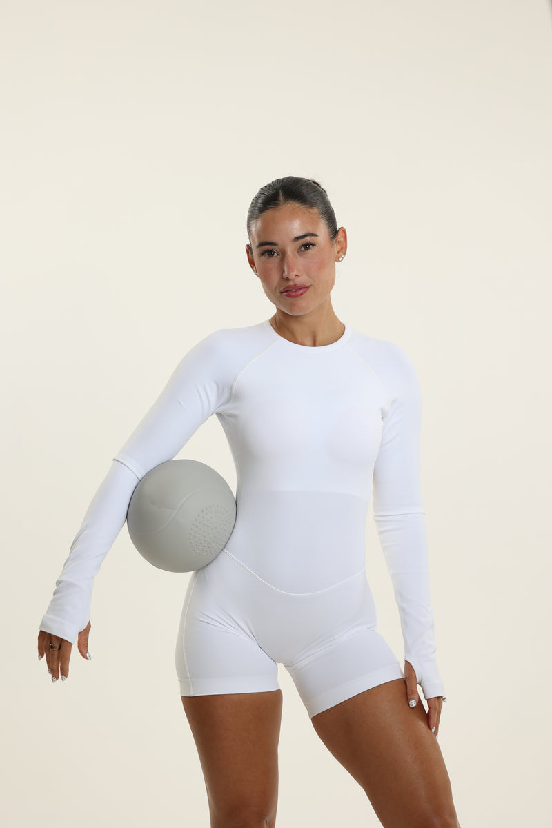 White Shaping Long Sleeve Romper