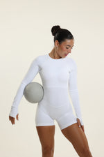 White Shaping Long Sleeve Romper