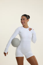 White Shaping Long Sleeve Romper