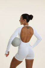 White Shaping Long Sleeve Romper