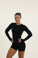 Black Shaping Long Sleeve Romper