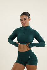 Forest Green Zip Long Sleeve Crop
