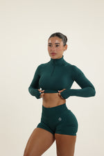 Forest Green Zip Long Sleeve Crop