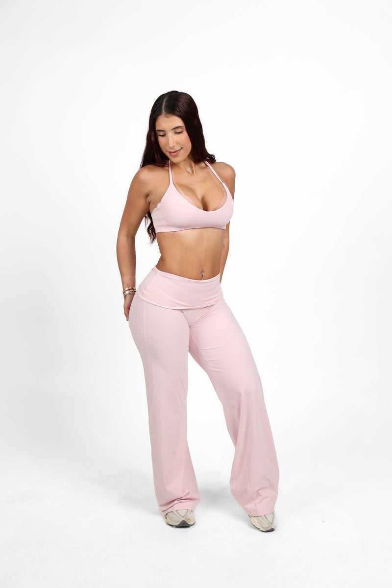 Soft Pink Bra and Fold-over Straight Pant Set
