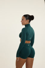 Forest Green Zip Long Sleeve Crop