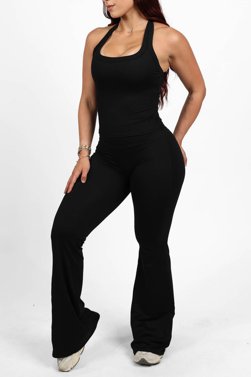 Black Snatching Tank and Flare Pant Set