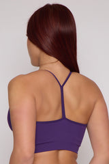 Purple Ribbed Racer Back Cropped Tank