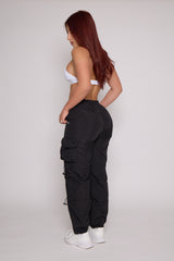 Black Windbreaker Cargo Jogger Pants